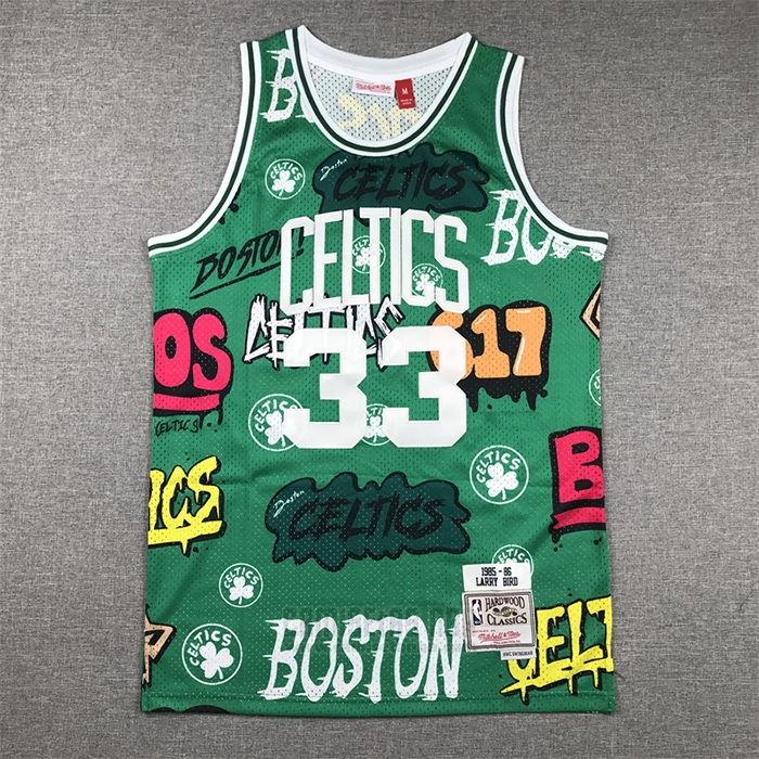 Camiseta Boston Celtics Larry Bird #33 Slap Sticker Mitchell & Ness 1985-86 Verde